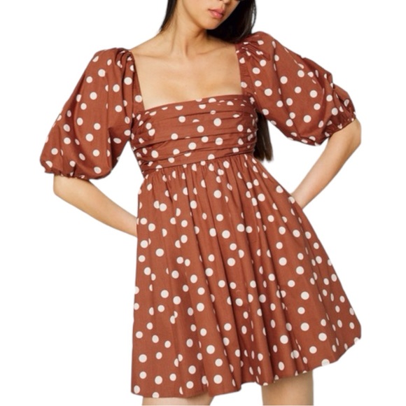 Abercrombie & Fitch Dresses & Skirts - Abercrombie & Fitch Emerson Ruched Puff Sleeve Polka Dot Babydoll Mini Dress